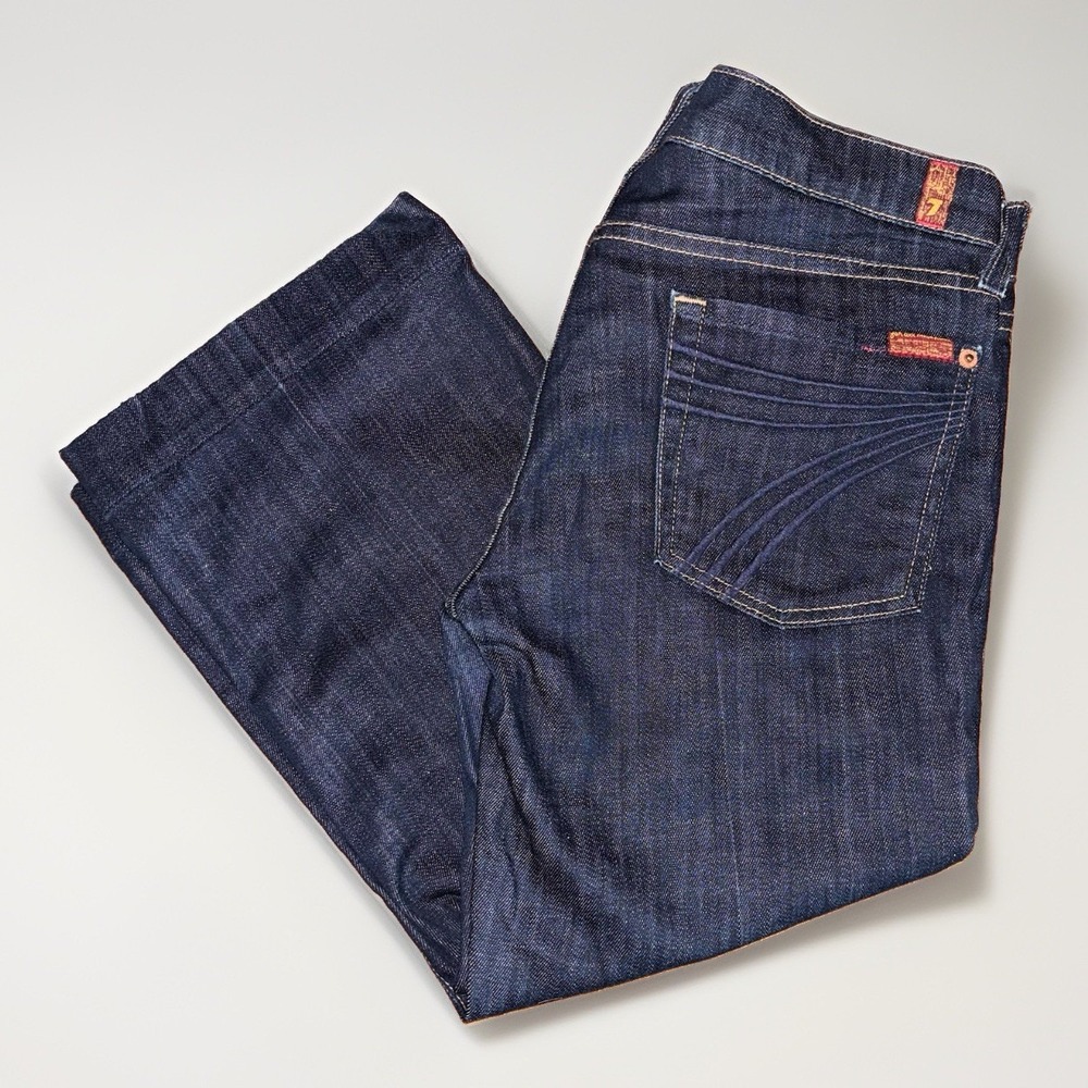 NWOT 7 For All Mankind Crop Dojo Capri Dark Wash Jeans Stretch Denim Size: 28